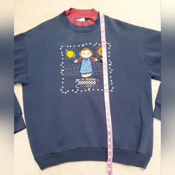 Vintage Pleasant Shade Autumn Country Scarecrow Fall Sweatshirt Sz L Made In USA - Picture 8 of 11